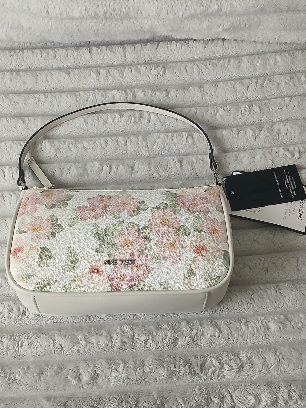Nine West White Floral Top-Handle Shoulder Bag